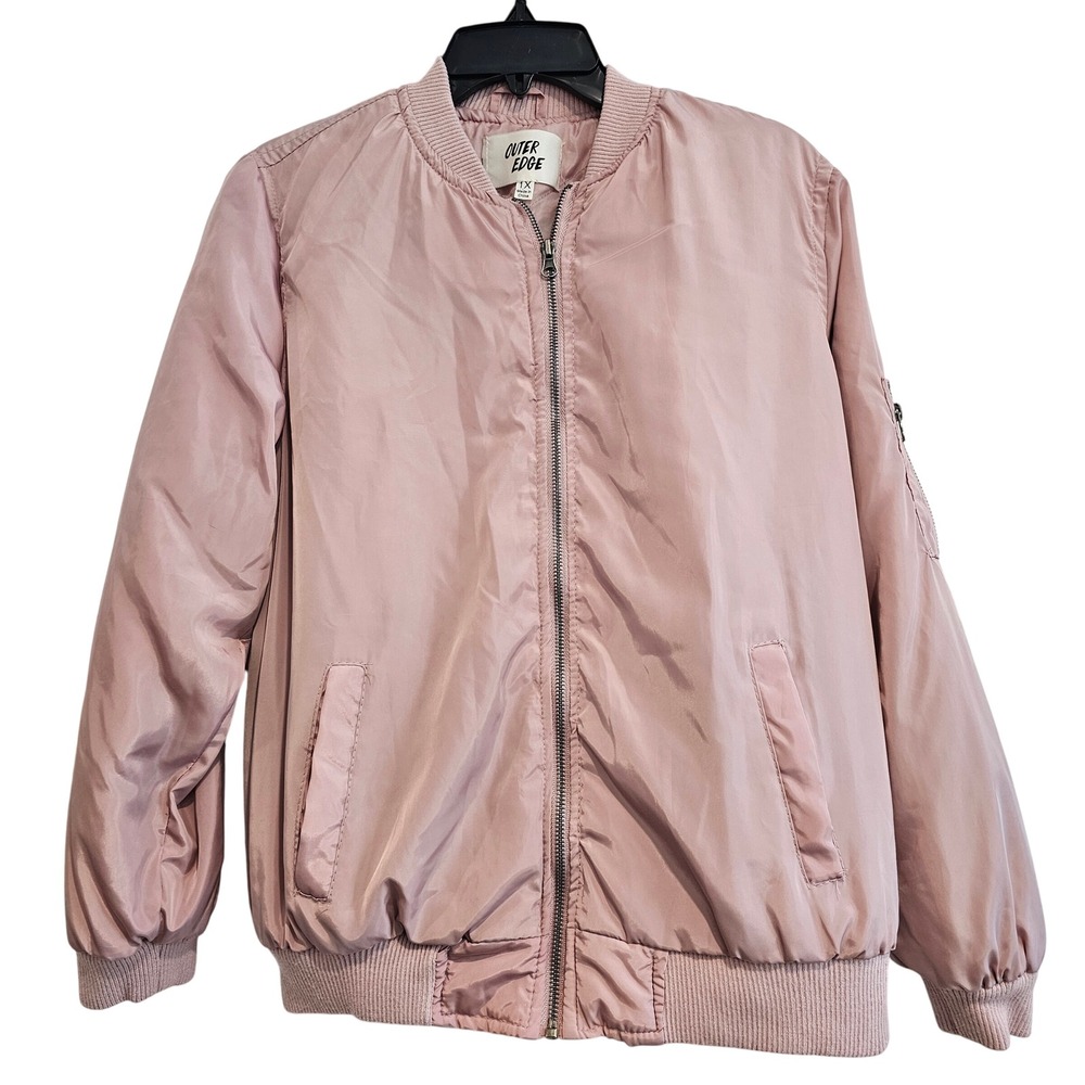 Outer Edge Womens 1X Blush Pink Bomber Jacket Lightweight Zip Up Pockets